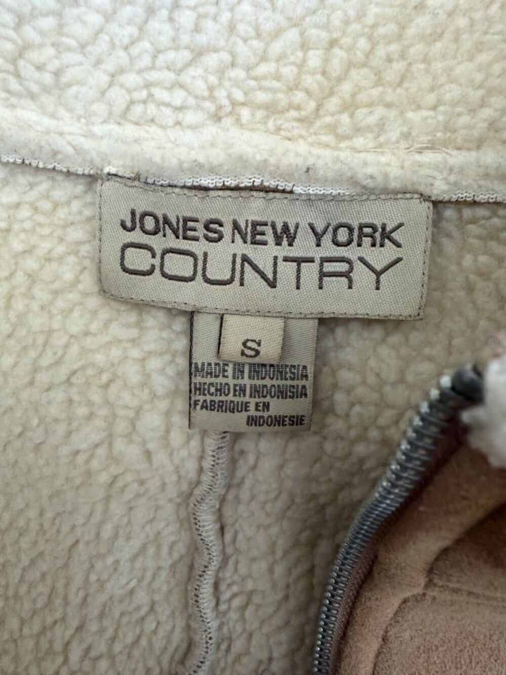 Jones New York Jacket Women's Tan Sherpa Lined Sueded M Boho Coastal Penny Lane - Picture 3 of 5